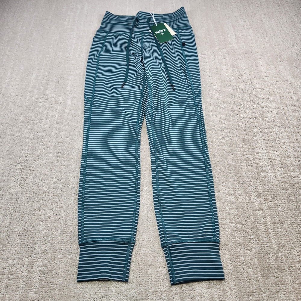 Halara Pants Women Small High Waisted Drawstring Yoga Joggers 7/8 Striped Green
